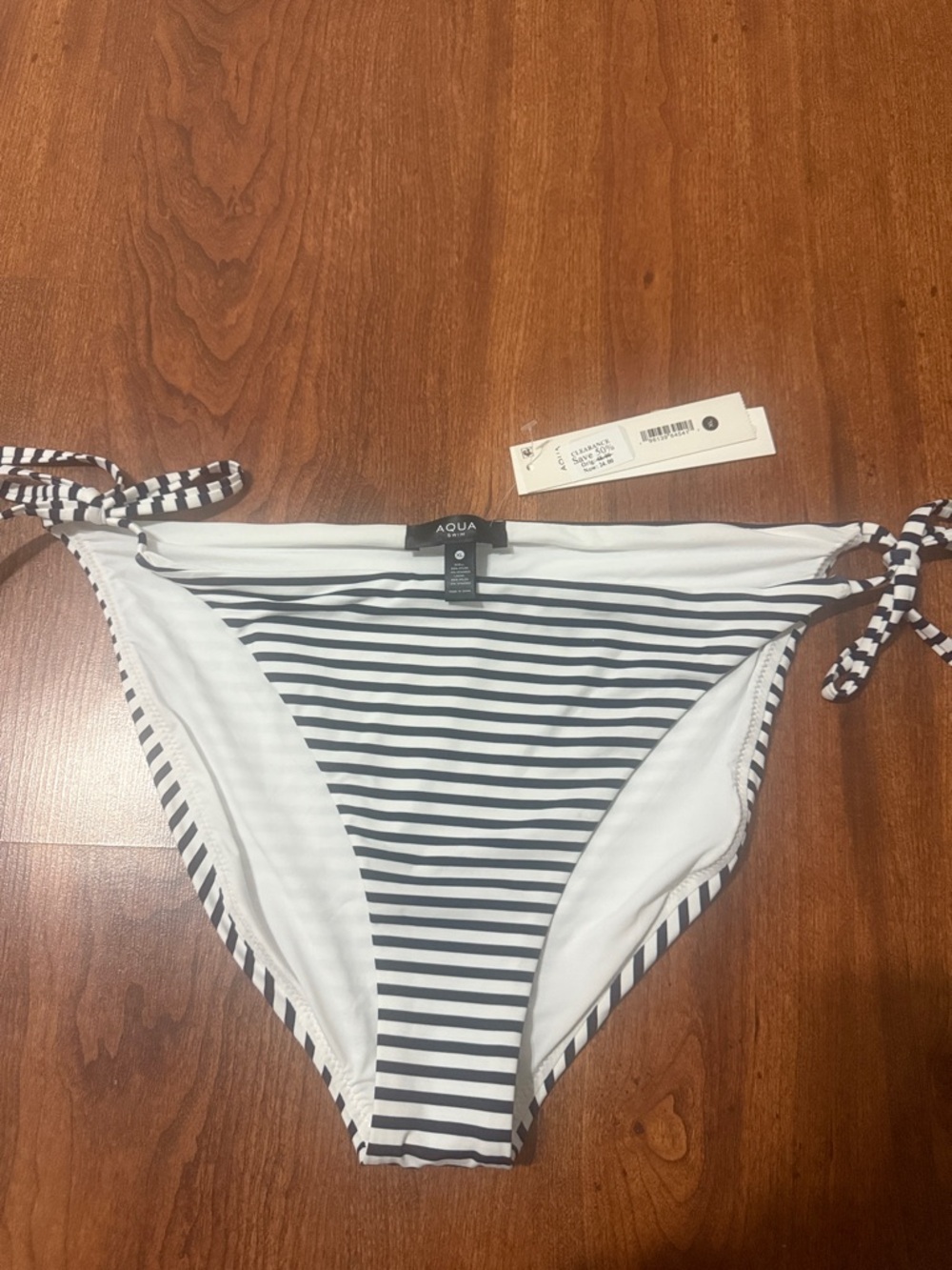 Aqua Navy & White Striped Tie-Side Bikini Bottom